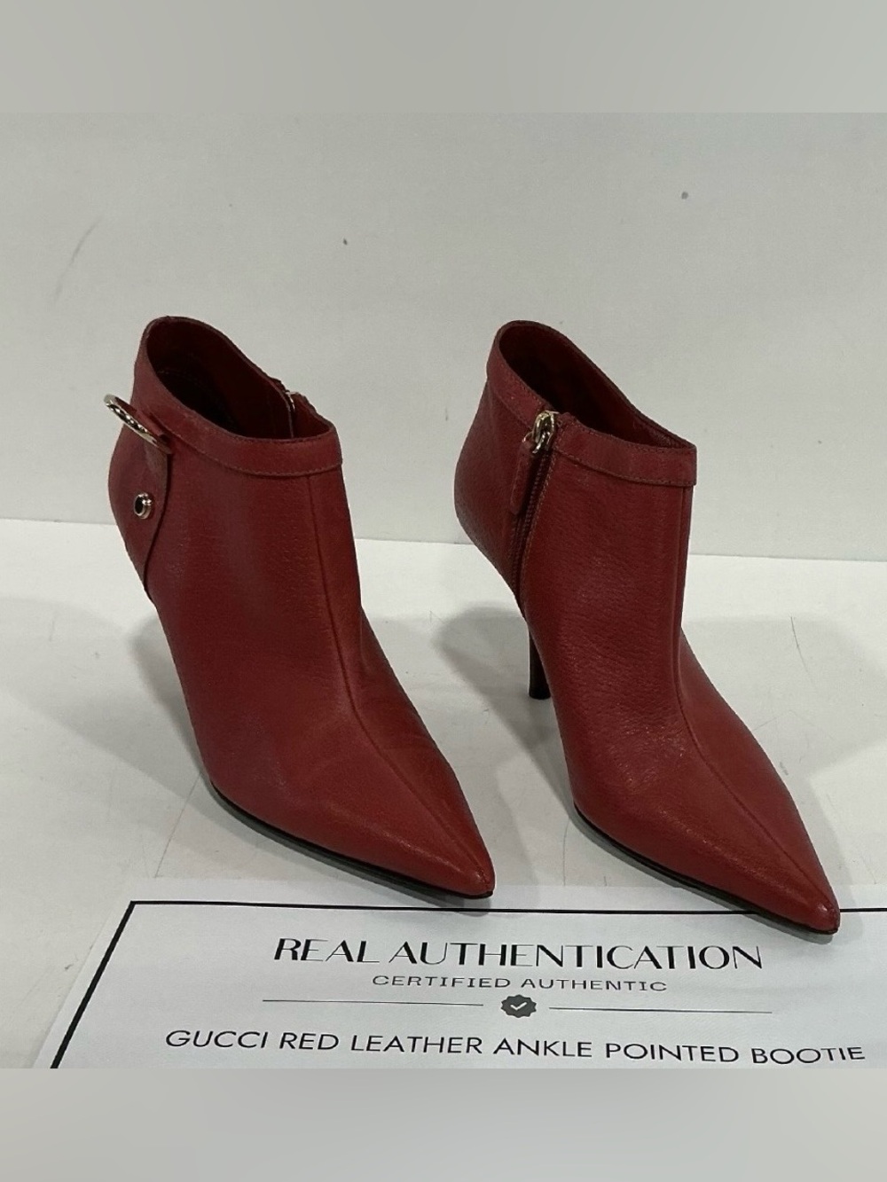 Gucci Burgundy Red Pointed Leather Ankle Booties